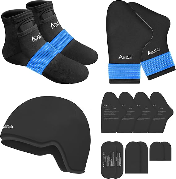 Atsuwell Cold Therapy Socks & Gloves, Cooling Cap for Chemotherapy, S/M