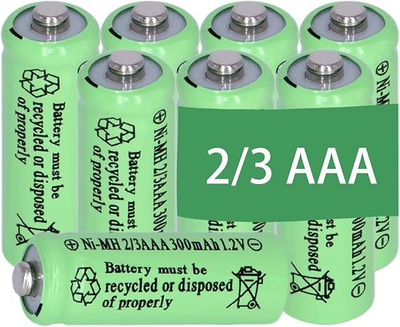 8 Packs Ni-MH 2/3AAA 1.2v 300 mah Rechargeable Batteries Button Top 3 A,2/3 AAA Battery for Solar Lights,Outdoor Solar Garden Art Light Battery(They are not AAA Size Batteries)