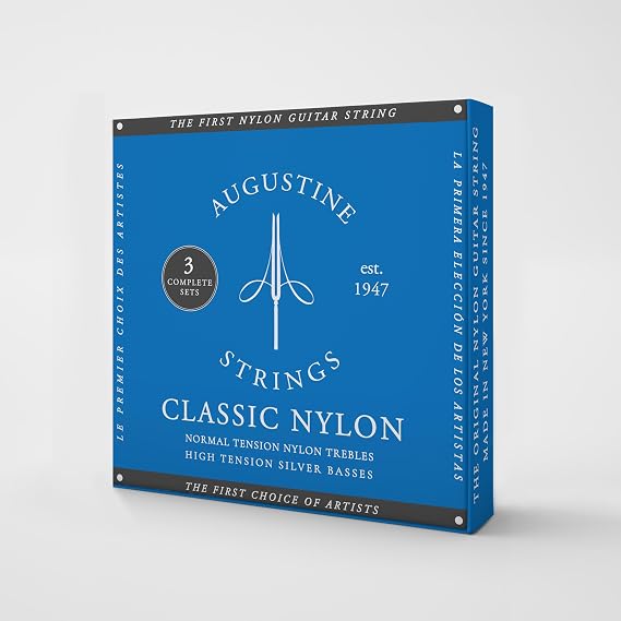 Augustine Strings Classic Blue - High Tension Classical Guitar Strings - The Original Nylon String - 3 Sets