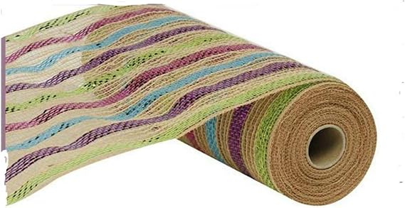 Poly Jute Deco Mesh: Metallic Pastel Stripes - 10 Inches x 10 Yards