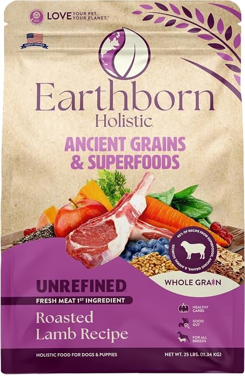 Earthborn Holistic Unrefined Roasted Lamb Recipe with Ancient Grains & Superfoods Dry Dog Food (4 Pounds)