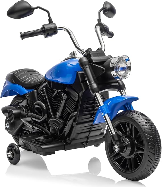 12V Electric Motorcycle for Kids, 3-Wheel Ride On Toy w/Detachable Training Wheels, Soft Start, Reverse, Headlight, Horn & Music, Battery Powered Kids Motorcycle for Toddler Boy Girl Ages 3-5, Blue