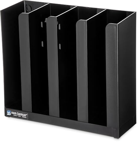 San Jamar Portion Cup and Lid Organizer Fits 2-3" Cups and Lids with Removable Dividers for Kitchen, Restaurant, and Fast Food, Plastic, 10 x 11.5 x 3.75 Inches, Black