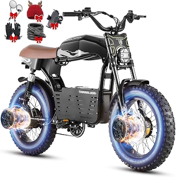 eAhora Dual Motor Electric Bike - Adults 4000W 44MPH Ebike 52V 30Ah Long Range Electric Dirt Bike, 20 * 4.5 Fat Tire Electric Mountain Bike Full Suspension Electric Motorcycle for Off Road