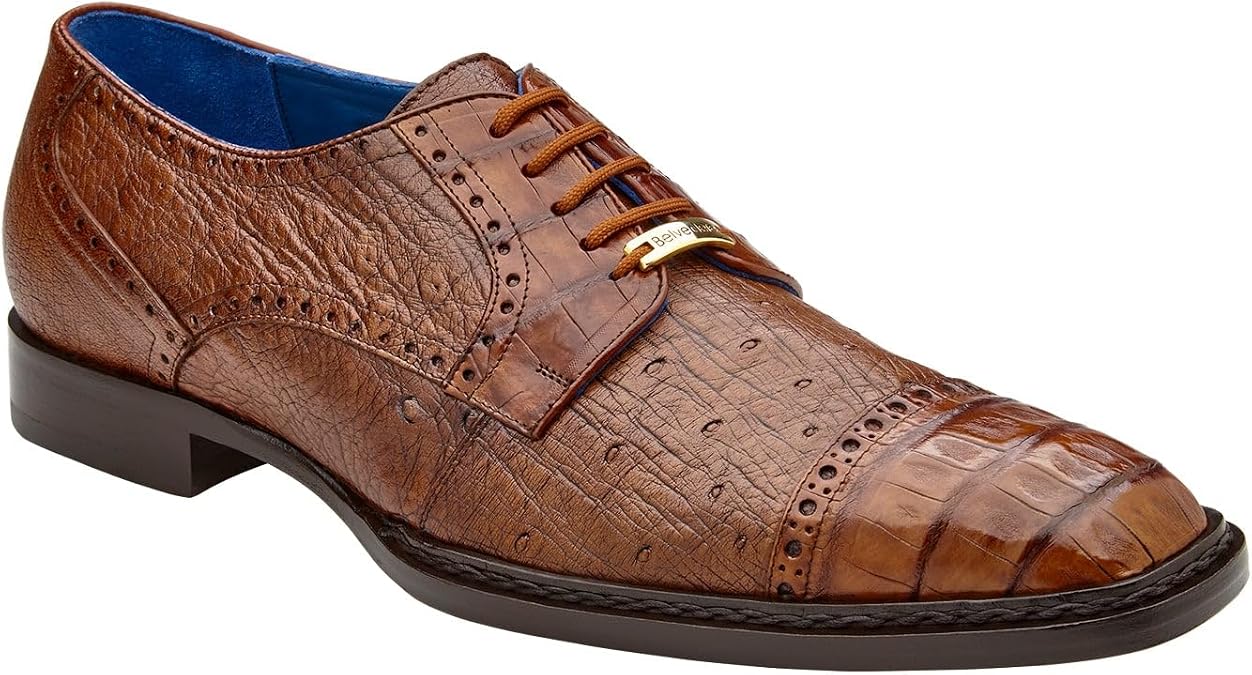 Classic Caiman Crocodile/Ostrich Derby Shoes by Belvedere Martino
