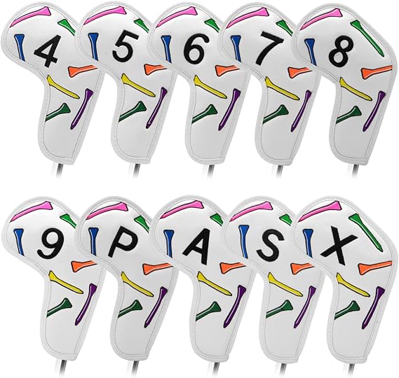 Golf Iron Head Covers10pcs Leather Golf Club Covers for Iron with Magic Tape Fit Most Brand(Colorful Tee/10pcs)