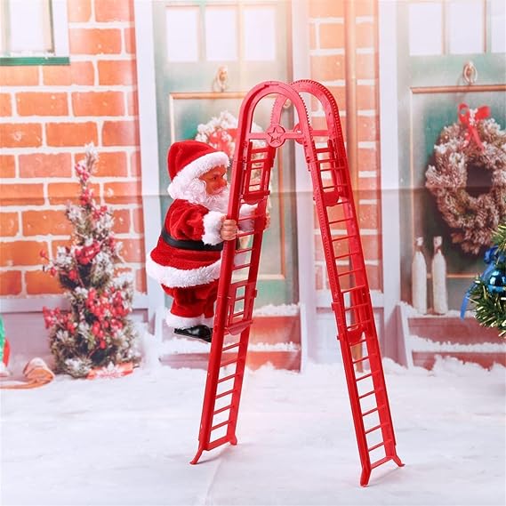 Electric Santa Claus Climbing Ladder, Up and Down Motion with Music