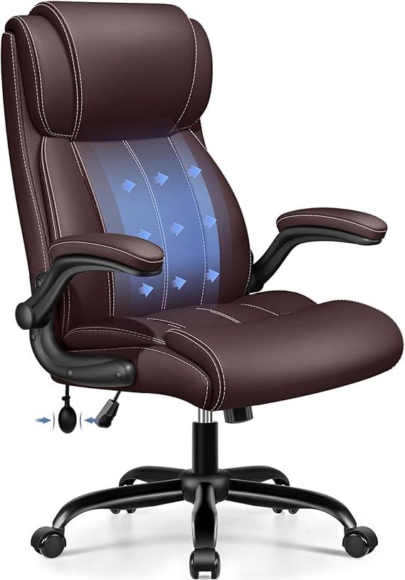 BESTFAIR Ergonomic Office Chair, Inflatable Lumbar Support High Back Coffee