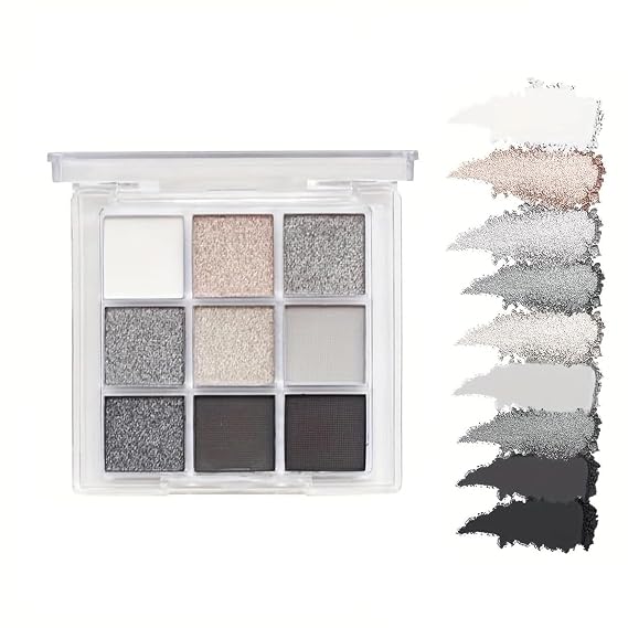 9-Color Black Eyeshadow Palette - Ultra-Pigmented Matte & Diamond Glitter Finishes, Smudge-Proof All-Day Wear for Halloween, Date Night & Stage Makeup (Midnight Onyx & Coal Black)