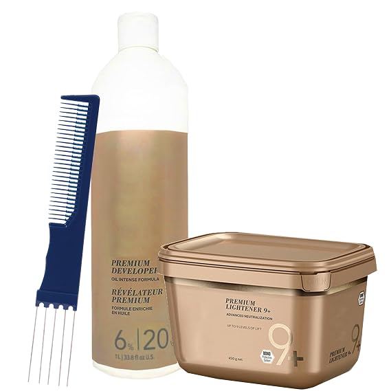Blonde Me Lightener 9+ Premium Hair Bleach 450 grams with Blonde Me 20 Volume Developer 1L and Dual Purpose Comb Professional Hair Lightening Kit for Toning and Gentle Lift