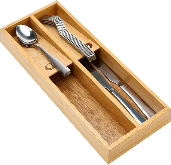 Small Bamboo Skinny Silverware Drawer Organizer Narrow Utensil Cutlery Tray