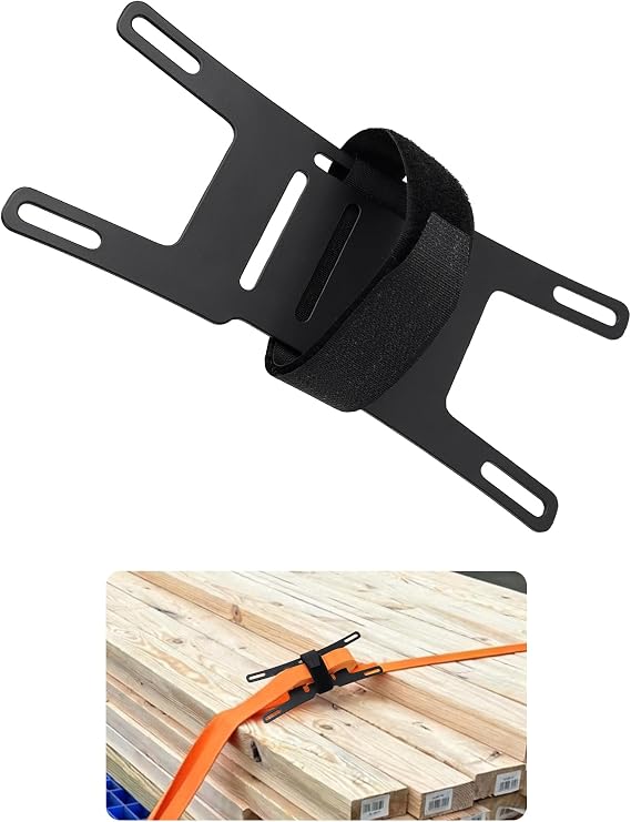 Ratchet Strap Organizer for Excess Strap Webbing, Heavy Duty Steel Tie Down Strap Holder with Hook and Loop, Fits 1" to 2" Cargo Straps, for Trailer Truck Flatbed Garage, Black, 1 Pack