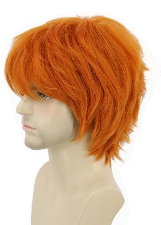 Topcosplay Anime Short Wig Orange Free Bangs Halloween Cosplay Costumes Wig for Men or Women