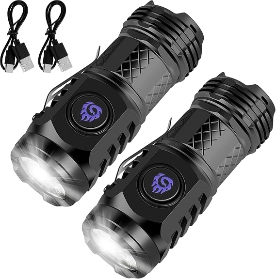 2Pcs German Three-Eyed Monster Mini Flash Super Power Flashlight, Pocket Flashlight with Clip, Thumb Flashlight Mini Flashlights, Mini Torch LED Flashlight, Portable Mini Pocket Torch