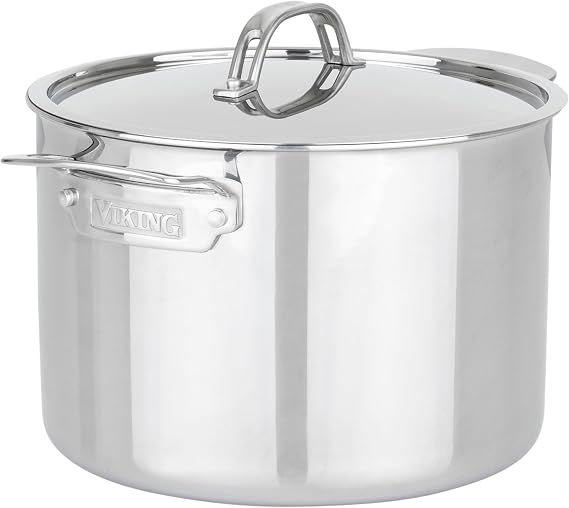 Viking PureGlide Pro 3-Ply Nonstick Stock Pot, Made without PFAS, 8-Quart Induction Soup and Pasta Cooking Pot with Lid, Metal Utensil Safe Titanium Nonstick Surface, Oven Safe to 600F