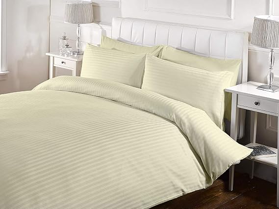 5 piece Duvet Cover Striped with Zipper Closure 100% Cotton Luxurious and Hypoallergenic 800 Thread Count (1 Duvet Cover Striped 4 Pillow Shams) (Ivory Stripe) Twin/TwinXL (5 Piece)