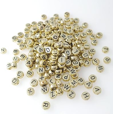 500 Pieces 4x7mm Gold Round Acrylic Alphabet Letter Beads A-Z Mixed Plastic Shape Loose DIY Beads for Jewelry Making Bracelets Necklaces Key Chains Black on Gold