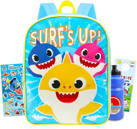 Baby Shark Backpack for School Bundle w/ 15" Bookbag for Toddlers + More