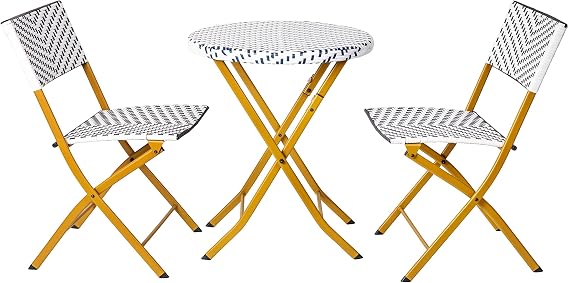 Flash Furniture PE Rattan Indoor/Outdoor Folding Bistro Set, Navy/White