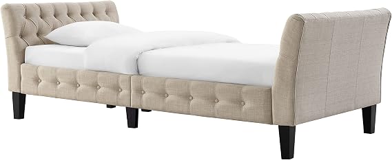 Rosevera Jamie Modern Upholstered Twin Daybed Frame Button Tufted Fine Polyester Easy aseemble with Wooden Legs Twin Size Daybed Sleeper Couch for Living Room Bedroom