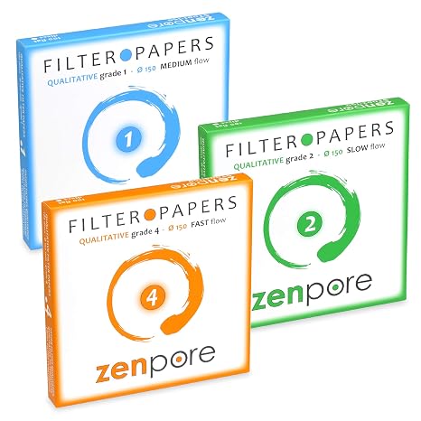 Filter Paper 15 cm Lab Qualitative Filter Paper for Chemistry, Standard Grades 1, 2, 4 - ZENPORE Fast, Medium, Slow Flow 150 mm (Bundle of 3 x 100 Discs)