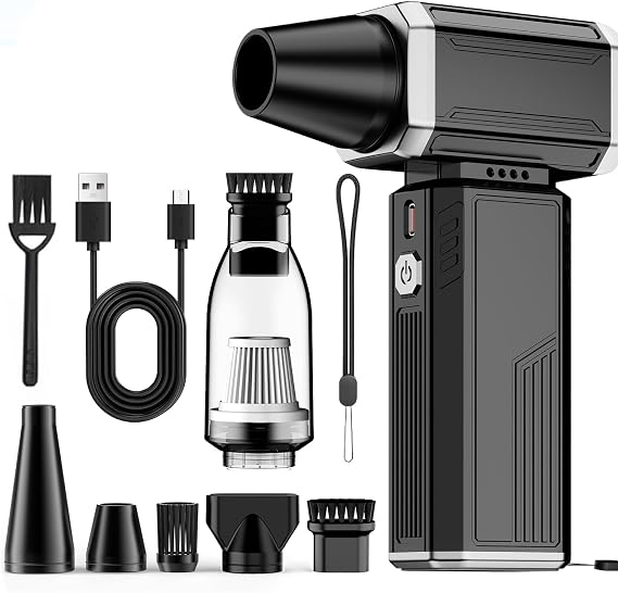 Electric Air Duster, Mini Vacuum Cleaner - 180000 RPM Turbo Fan 2-in-1 Compressed Air Duster & Vacuum Stepless Speed Adjustable for Dust Debris Removal Keyboards Electronics Home Auto Outdoor Use
