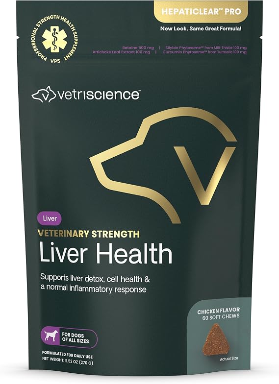 VetriScience Veterinary Strength Liver Health Chews, 60 Count | Canine Liver Care Supplement for Detox Support, Dog Supplement, Supports Immune System, No Fasting Required