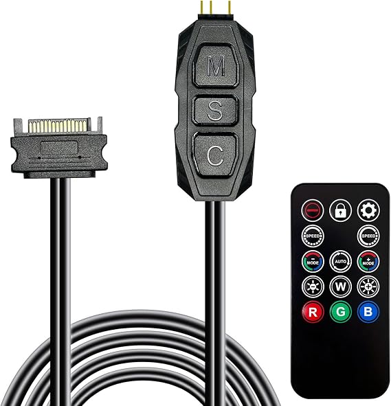 ARGB Controller Kit for PC RGB Case Fans, ARGB Splitter, SATA Power RGB Fan Controller, Computer ARGB Fans Hub Control RGB and Single Light Effect , 14 Key Remote Control Switch Colors RGB Fan hub