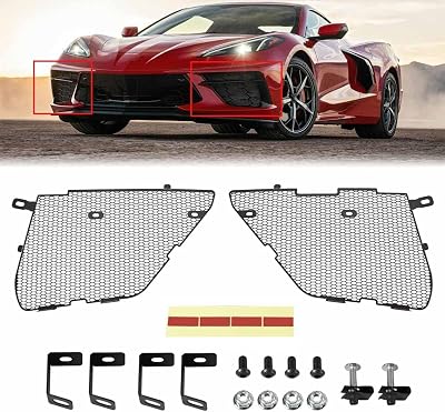 2Pcs Black Upgraded Front Radiator Guards Grille,Aluminum Front Outer Grill Low Profile Body Bumper Grille Vents Insert Mesh Set for Corvette C8 Stingray Z51 ConvertibleHTC 2020-2025
