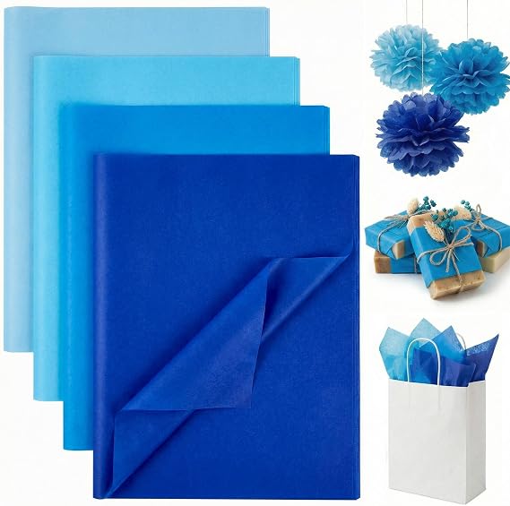 Koogel Blue Tissue Paper 320 Sheets, 14 X 10 inch 4 Colors for Gift Bags