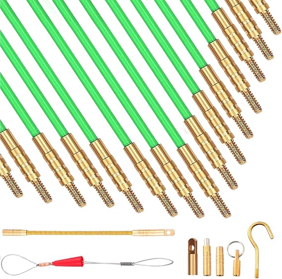 50 FT Wire Fishing Kit Fiberglass Connectable Fish Tape Wire Puller Cable Pulling Pull Push Kit With Hook In Transparent Tube, Green