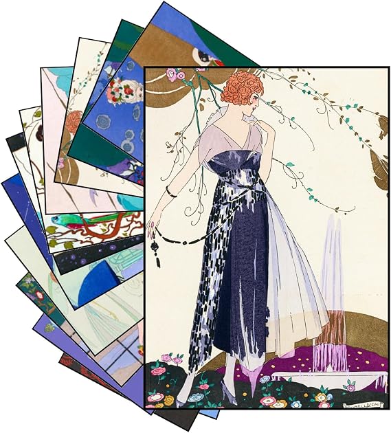 PIXILUV 12 x Mini Posters Unframed ~ Evening Art Deco Glamour: Ornate gowns illuminate lavish gatherings with luxurious backdrops, opulent settings, and vibrant celebrations of style