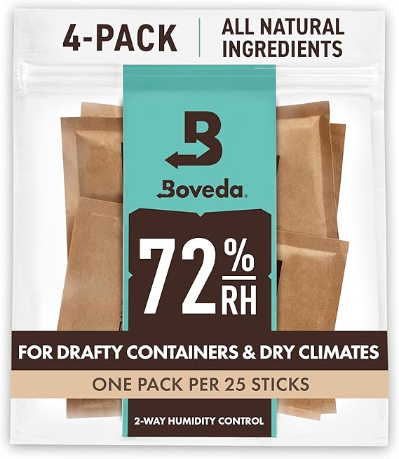 Boveda 72% Two-Way Humidity Control Packs For Wood Humidifier Boxes Size 60 4 Pack Moisture Absorbers Humidifier Packs Hydration Packets in Resealable Bag