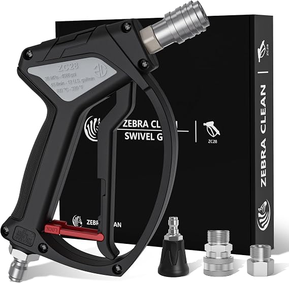 Short Pressure Washer Gun, Swivel Power Washer Gun 4060 PSI, Stubby Pressure Washer Gun with 3/8" Smooth & 1/4" Quick Connector Coupler Compatible with Hose Foam Cannon Car Wash Foam Gun(Black Grey)