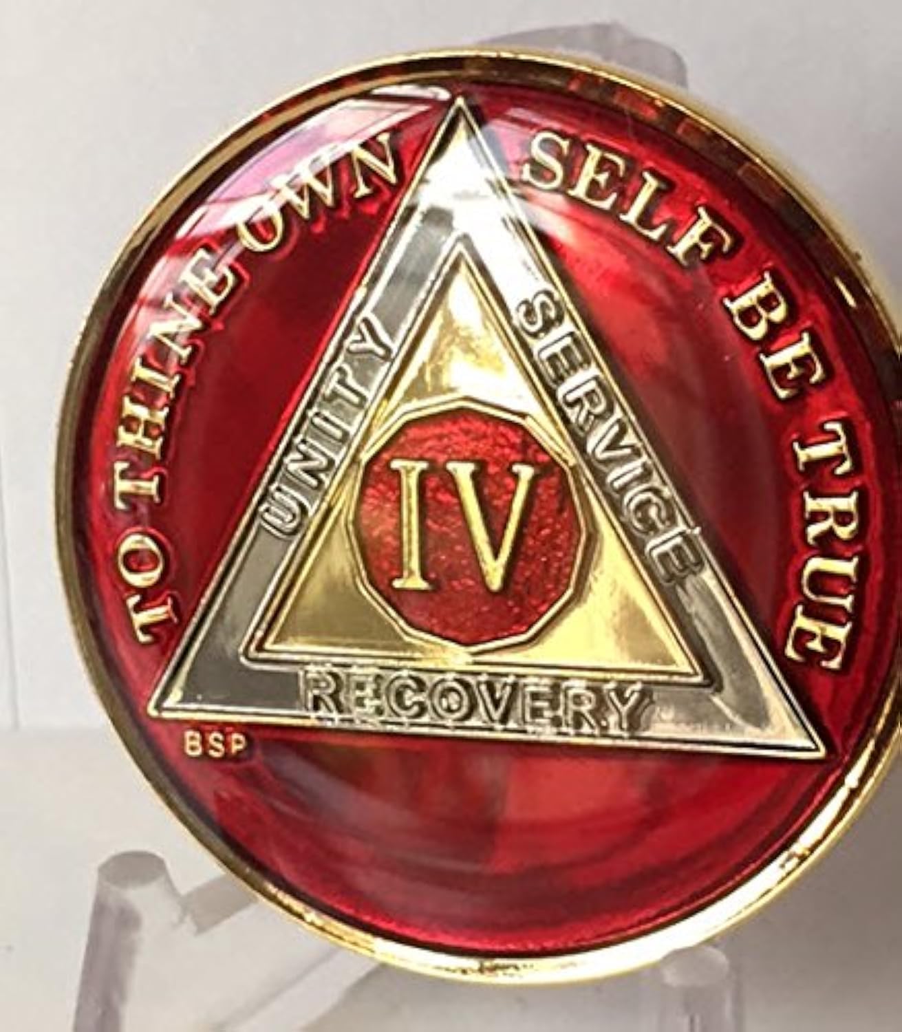 4 Year Mandarin Red Gold & Nickel Tri-Plate AA Alcoholics Anonymous Medallion Chip Serenity Prayer