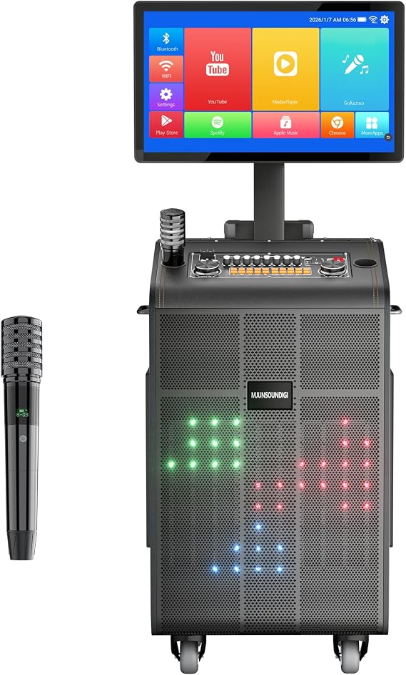 Smart Karaoke Machine with 23.8Inch Touch Screen & Lyrics Display, Up to 2000W Powerful Speaker, Super Deep Bass Sound for Home Party, Outdoor - Perfect for Adults, Kids, Singers & Music Lovers