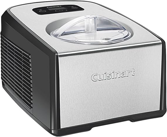 Cuisinart 1.5-Quart Ice Cream Maker and Gelato Machine, Makes Frozen Yogurt and Sorbet, Fully Automatic with Commercial-Quality Compressor and 2 Churning Paddles, ICE-100, Black/Stainless | Built-in compressor, Two churning paddles, Fully automatic operation, Frozen yogurt and sorbet modes