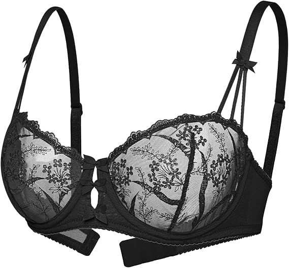 Mirry Women's Lace Bra Sexy Sheer Balconette Underwire Embroidered Unlined Bra Non-Padded See Through Bras