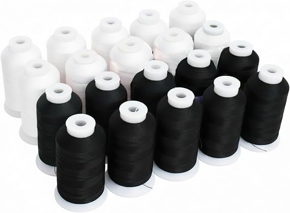 20 Color Set ThreadArt Machine Embroidery Thread, 1000M, Black & White