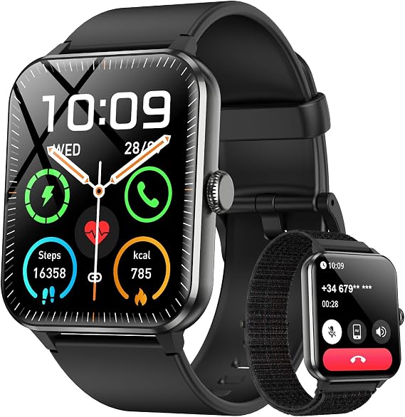 Blackview 2025 akıllı saat (cevaplama/arama yap), kalp atış hızı/SpO2/uyku monitörü/2 kayışlı, 100+ spor modu, IP68 su geçirmez aktivite izleyici, Android/iPhone için