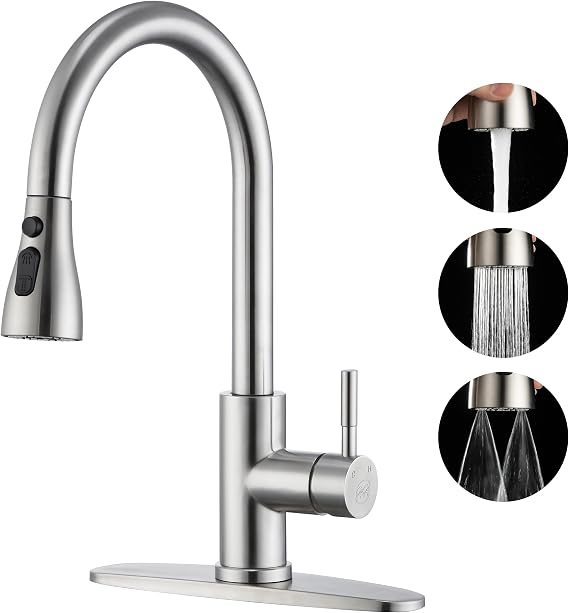 GAGALIFE Kitchen Faucets with Pull Down Sprayer - High Pressure Blade Spray | Brushed Nickel Kitchen Sink Faucet, High Arc Single Handle, Stainless Steel Classic Pull Out Spray Kitchen Faucet 1 or 3 Hole