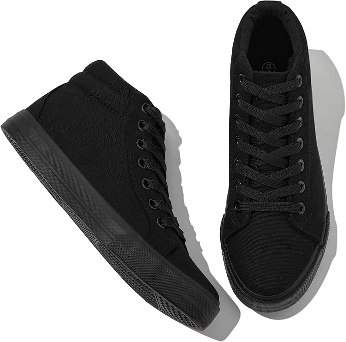 XRH Women Black Canvas High Tops Sneaker for Walking,White Non Slip Hi Top Lace up Shoes,Casual Fashion Mid Top Sneaker(Comfortable,Breathable,Trendy)