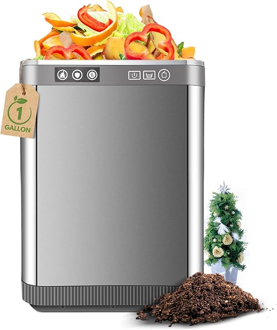 Electric Composter, 1-Gallon Largest Smart Waste Compost Bin Kitchen, Turn Waste into Natural Fertilizer 4-8h, Odorless,Detachable Carbon Filter, Kitchen Composter Energy Efficient