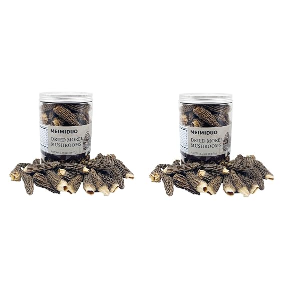 MEIMIDUO 4.0 Oz Delicious Grade AAA Dried Morel Mushrooms for Cooking, Ketone Friendly, Gluten-Free, Fat-Free, Sugar-Free, No additives, Healthy, Nutritious & Umami Morel Mushrooms(Pack of 2)