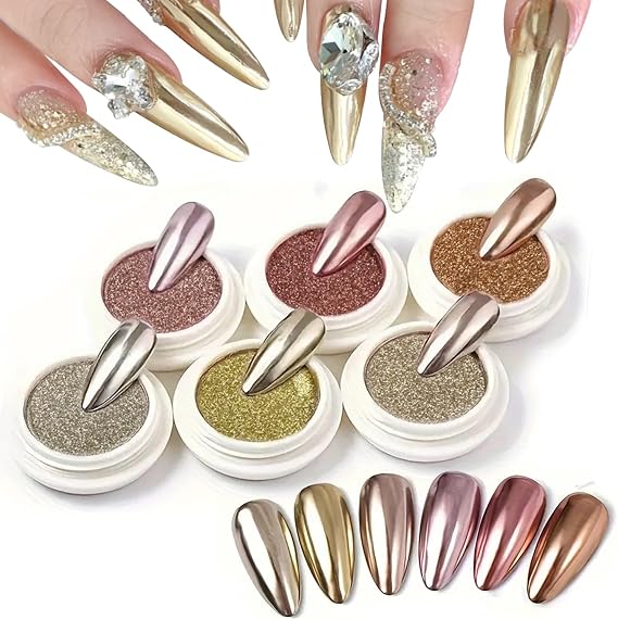 Superfine French Nail Glitter Powder Pink Chrome Nail Powder Set Accessories DIY Crafts, Silver Gold Nail Chrome Powder for Gel Nails Set