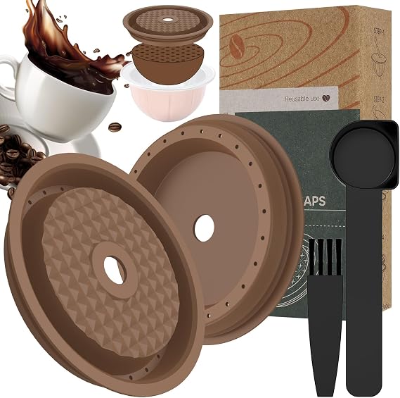 2Pcs Reusable Coffee Capsule Lids, Refillable Coffee Capsules Discs with Aluminum Foil, Spoon & Brush, BPA-Free Coffee Pods Cap for Pods (A-Set)