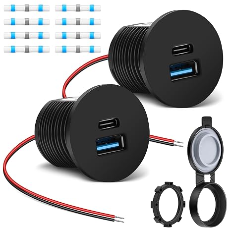 RV USB Outlet 12V/24V Quick Charger, Dual PD3.0 & QC3.0 Fast Charger Type A Type C Ports, Recessed Mount 36W High-speed Charging Socket for RV Camper Van Trailer Boat Golf Cart, 2Pcs