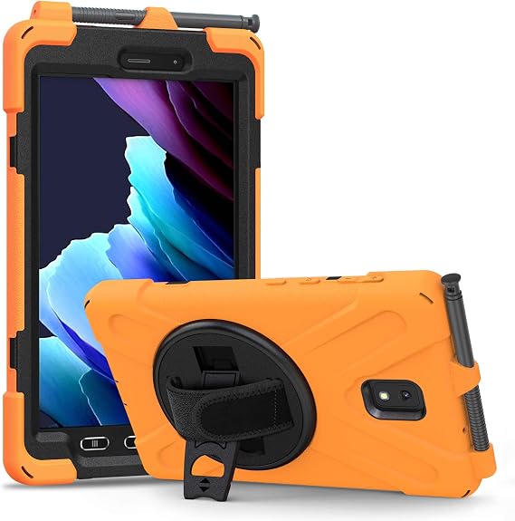Samsung Galaxy Tab Active3/Active5 8.0 Case, with 360 Stand, Handle Hand Strap & Shoulder Strap for Samsung Galaxy Tab Active5 8" 2024, Active3 8" 2020 SM-X300/X307/T570/T577 (Orange)