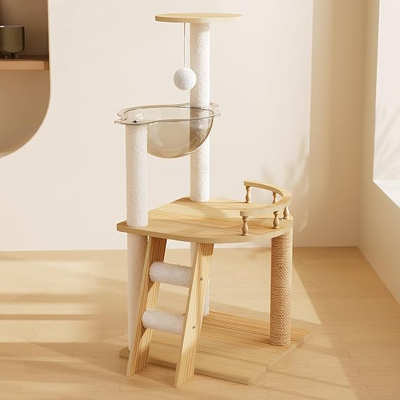 Modern Cat Tree Tower for Indoor Cats, Sisal Scratching Posts with Plush Perch Condo and Acrylic Hammock, Multi-Level Pet Furniture for Large Small Cats