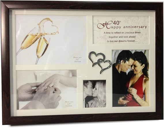 Elegance 40th Anniversary Collage Photo Frame with Double Heart Icon